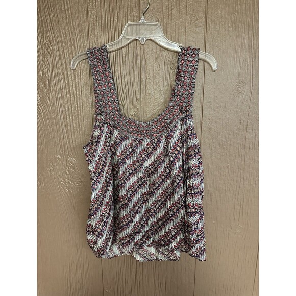 Anthropologie Colorfull Ruffle Elastic Tank Top Size XL Black Red Casual Relaxed - Picture 5 of 5